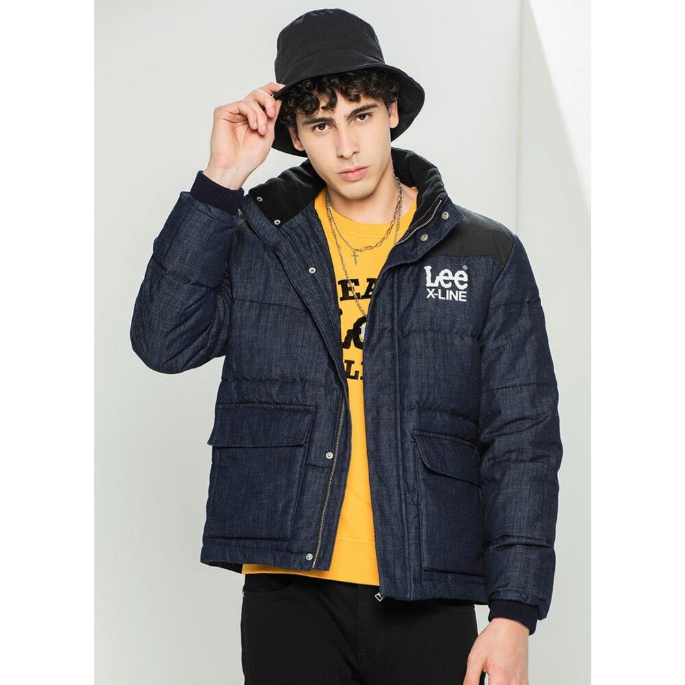 Lee X-Line Down Puffer Jacket Blue Denim Chambray Men’s Large HTF